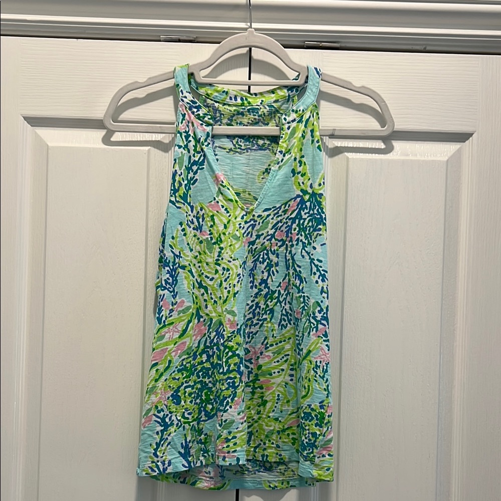 Lilly Pulitzer Blue Green Graphic Sleeveless Tank Top